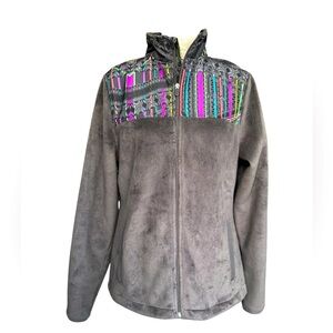 Fila Women’s Gray Fleece zip up Jacket with neon color design size small